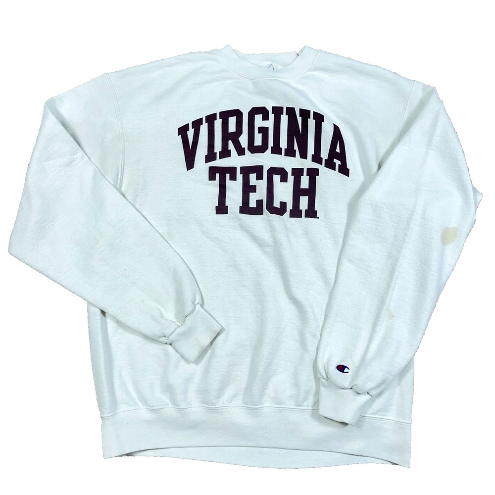 Virginia Tech Hokies Sweatshirt Men‎ Large White Crewneck Sweater Champion Retro